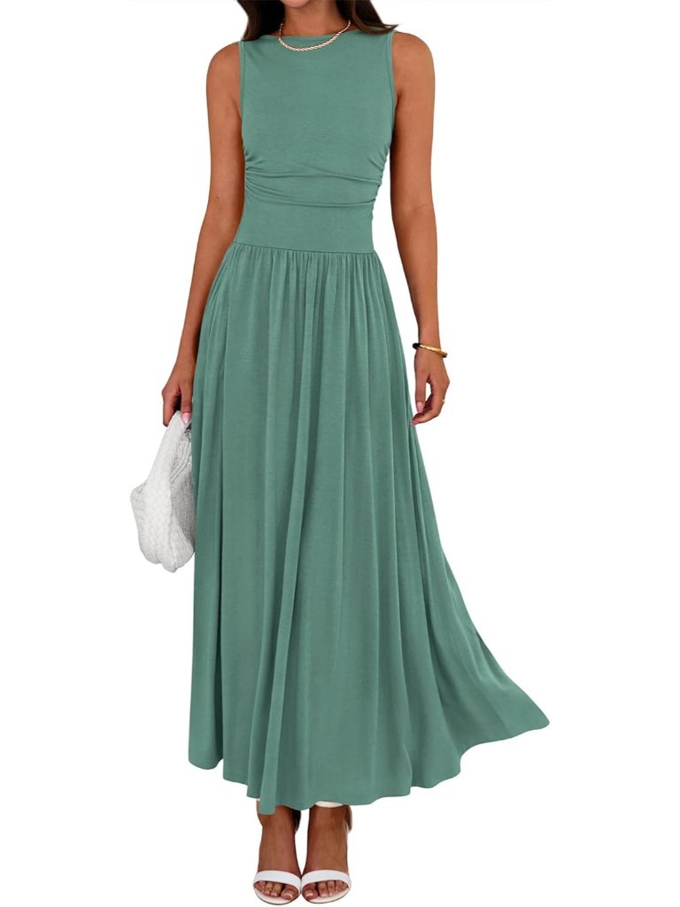 Women's Sleeveless Casual High Waisted Long Maxi Sage Green Sundress Beach Dress